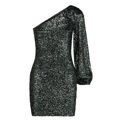 Asymmetrical Sequin Mini Dress BLACK